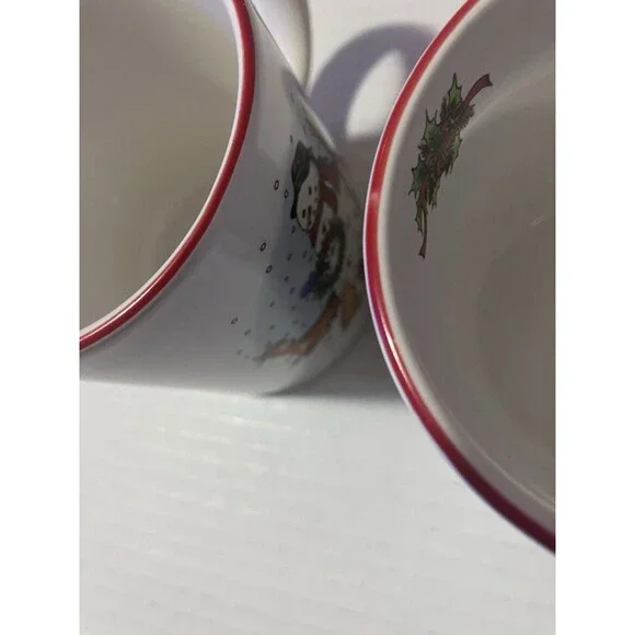 Set of  Two Vintage  Snowman by Salem China Christmas Holiday Red trim Mugs - Picture 8 of 15